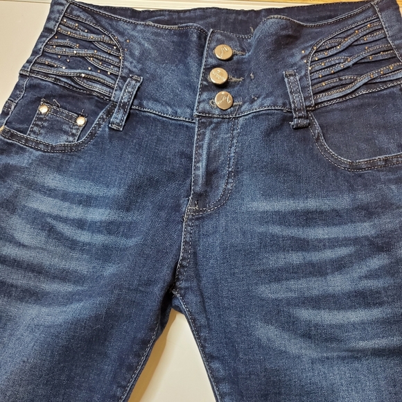 Fashion High Waisted Dark Blue Denim Jeggings. - Picture 2 of 6